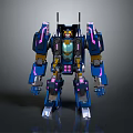 Futuristic Blue Robot Model Featuring Mechanical Armor Pink Accents And Yellow Details