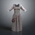 Vintage Gray Striped Dress With Belted Waist Long Sleeves And Pouch