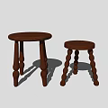 Two Wooden Round Stools With Different Bulbous And Twisted Leg Designs