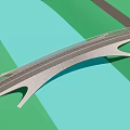 Modern Landscape Bridge With Arched Design Glass Railings Water Below And Green Park