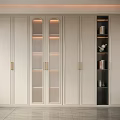 Modern Wine Cabinet With Glass Doors Display Shelves Brass Handles And Interior Lighting