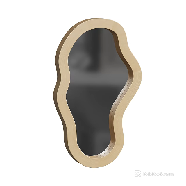 Unique Irregular Shaped Modern Wall Mirror With Golden Artistic Frame For Home Decor 3d model 