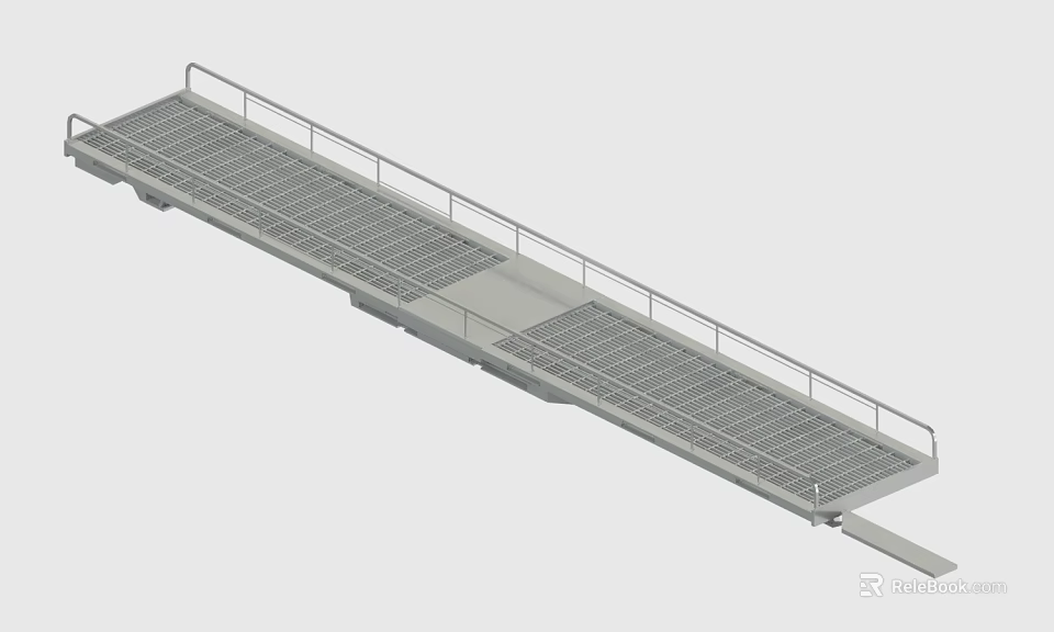 Industrial Metal Walkway Design With Grated Surface And Safety Guardrail 3d model 