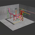 Industrial Pipeline Facility With Red Pipes Valves Ladder And Concrete Structure