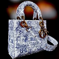 Stylish Blue And White Patterned Handbag With Metal Hardware And Structured Handle 3d model