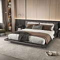 Elegant Modern Double Bed with Wooden Panel Headboard Brown White Bedding and Throw Blanket