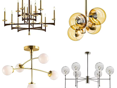 Modern Contemporary Chandeliers With Glass Balls And Metal Frames For Home Decor 3d model