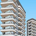 Two Modern High Rise Residential Buildings With Balconies And Green Belt Base