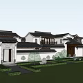 Traditional Chinese Courtyard Architecture With White Walls Black Tiles And Garden Elements