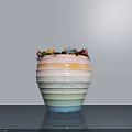 Bonsai Plant in Colorful Gradient Striped Pot with Small Colorful Plants on Top