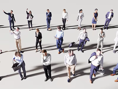 Professional Business People In Different Poses Walking Talking With Documents 3d model