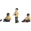 Boy In Yellow Shirt And Jeans Playing With Colorful Ball In Different Actions