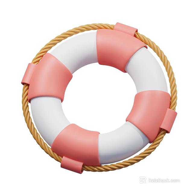 Pink And White Circular Lifebuoy With Yellow Rope Floating Safety Device 3d model 