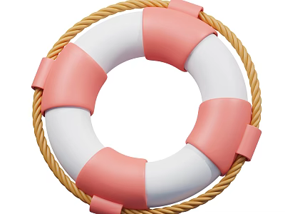 Pink And White Circular Lifebuoy With Yellow Rope Floating Safety Device 3d model