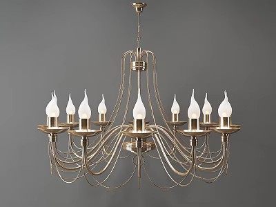 Elegant Golden Chandelier With Multiple Candle Shaped Bulbs And Curved Metal Wires 3d model