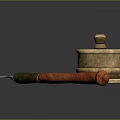Brass Inkwell And Wooden Handle Letter Opener On Dark Surface
