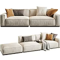 Modern Light Colored Sectional Sofa Set With Brown Gray Cushions And Throw Blanket 3d model