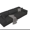 Black Leather Sectional Sofa With Accent Pillows And Throw Blanket 3d model