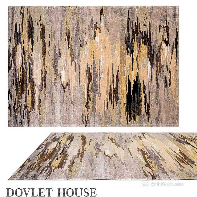 Stylish Square Rug Featuring Abstract Brown Beige Gold Black Drip Patterns For Home Decor 3d model 