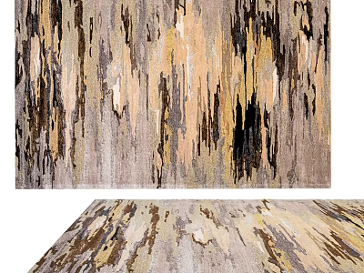 Stylish Square Rug Featuring Abstract Brown Beige Gold Black Drip Patterns For Home Decor 3d model