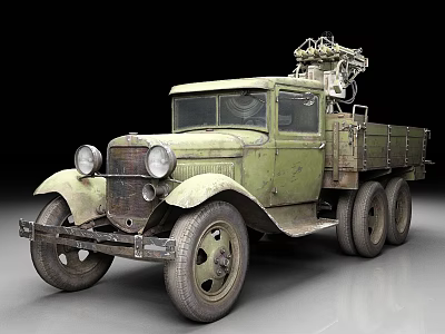 Vintage Green Six Wheel Cargo Truck With Mechanical Equipment On Roof 3d model