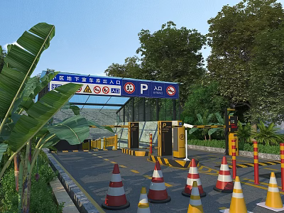 Complete Road Traffic Facilities For Residential Underground Parking Entrance With Full Safety Warning Systems 3d model