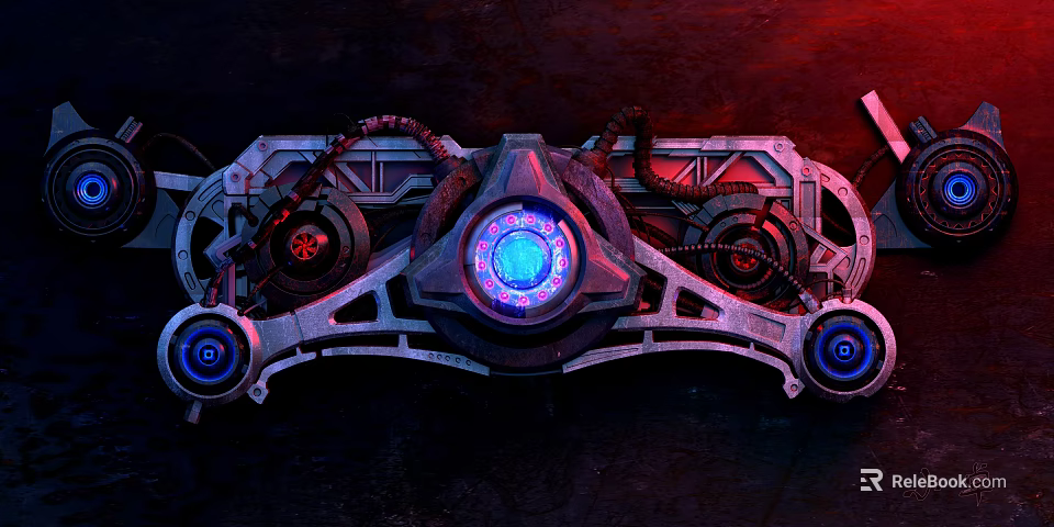 High Quality Hardware Tools With Mechanical Gears Blue Glowing Core And Metal Frame 3d model 