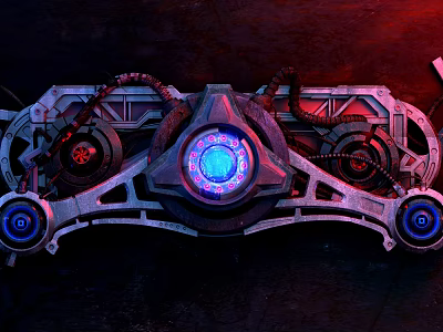 High Quality Hardware Tools With Mechanical Gears Blue Glowing Core And Metal Frame 3d model