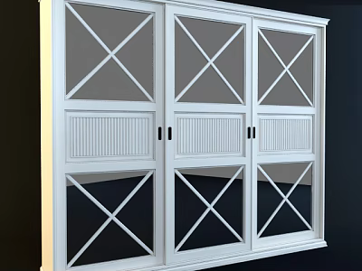 Elegant White Wardrobe Featuring Cross Pattern Doors And Vertical Panel Design 3d model