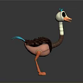 Colorful Cartoon Flying Animal 3D Model With Blue Feathers Brown Body And Orange Legs