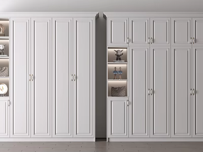 Modern White Wardrobe Featuring Multiple Cabinet Doors And Open Shelves For Storage And 3d model