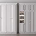 Modern White Wardrobe Featuring Multiple Cabinet Doors And Open Shelves For Storage And
