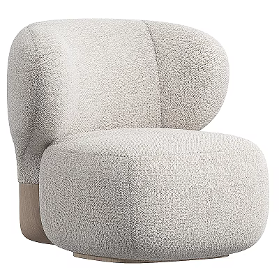 Stylish Modern Upholstered Armchair With Light Fabric And Wooden Base 3d model