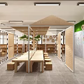 School Indoor Educational Space With Enclosed Area Tables Stools And Plants 3d model