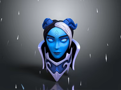 3D Blue Character Head Decorative Figurine Home Decoration With Water Droplets Design 3d model