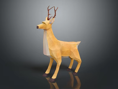 Low Poly Deer Model With Antlers And Light Brown Standing Design 3d model