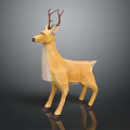 Low Poly Deer Model With Antlers And Light Brown Standing Design