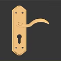Gold Metal Door Handle With Decorative Plate And Curved Lever Design