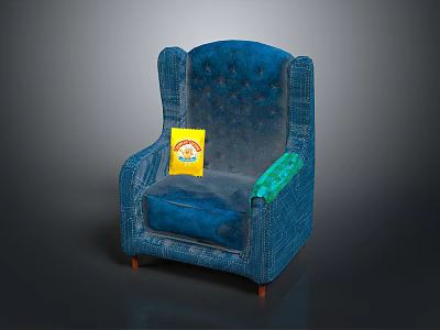 Elegant Blue Armchair With Yellow Bag And Green Cushion Accents 3d model