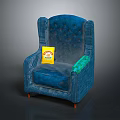 Elegant Blue Armchair With Yellow Bag And Green Cushion Accents