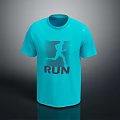 Turquoise Short Sleeve Running T-Shirt With Runner Silhouette And RUN Text