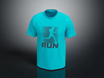 Turquoise Short Sleeve Running T-Shirt With Runner Silhouette And RUN Text 3d model