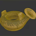 Ceramic Sculpture Carving With Brown Black Weathered Texture Circular Base And Horn Shaped Opening