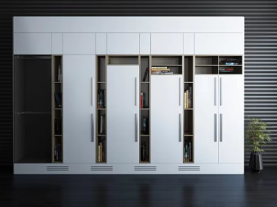 White Modern Bookcase Interior With Cabinets Open Shelves And Book Storage 3d model