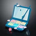 Blue Makeup Palette with Multiple Colored Eyeshadows and Pink Flower Decorations Included Small Brush