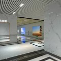Modern Public Corridor With Marble Walls Large Screens Ceiling Design Floor Pattern And Handrails