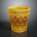 Woven Yellow Basket With Green Red Patterns For Home Daily Essentials Storage 3d model