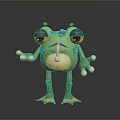 Cute Green Frog Character Featuring Large Eyes Sticking Out Tongue Blue Spots And Yellow Toes