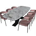 Modern Dining Table Set with Marble Top Metal Frame and Upholstered Chairs Design 3d model