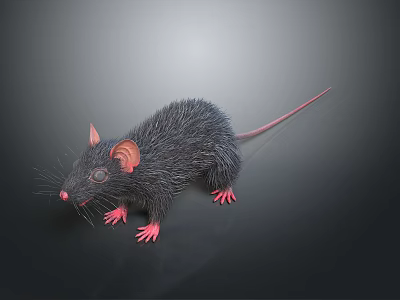 Game And Movie Character Black Rat With Pink Ears Pink Paws And Long Tail 3d model